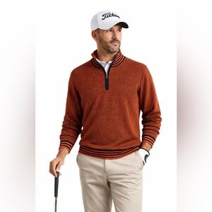 LANDS’ END Supima Cotton‎ Quarter Zip Sweater XXL/T Orange Blue Preppy Sport